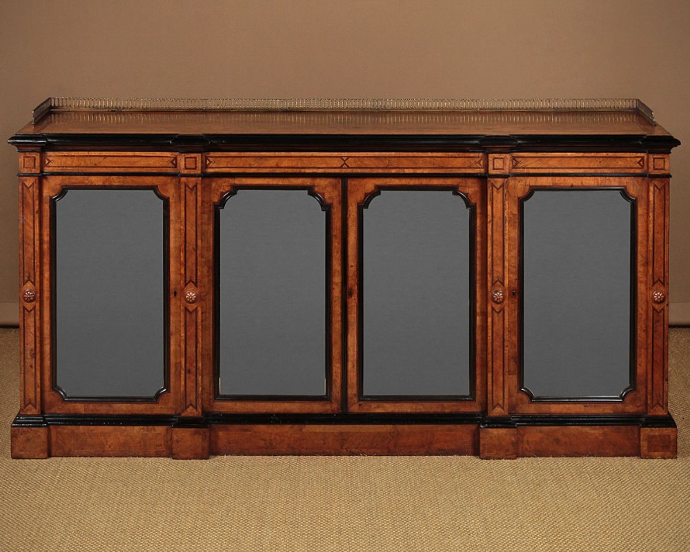 Inlaid Burr Walnut Credenza Sideboard c.1860.