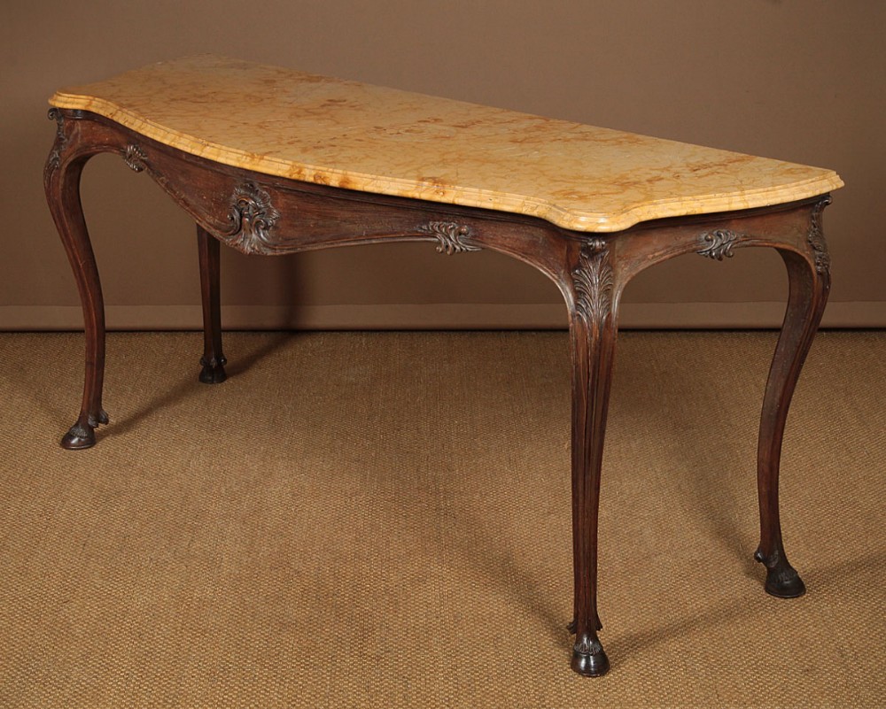 Long Walnut & Marble Top Console Table c.1890.