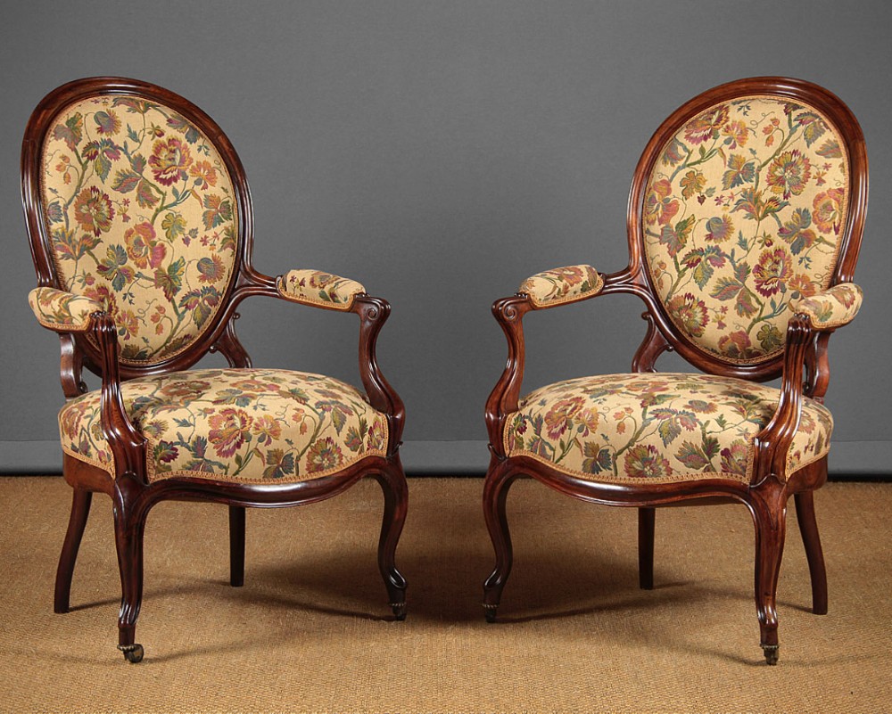 Pair of Rosewood Open Armchairs c.1880.