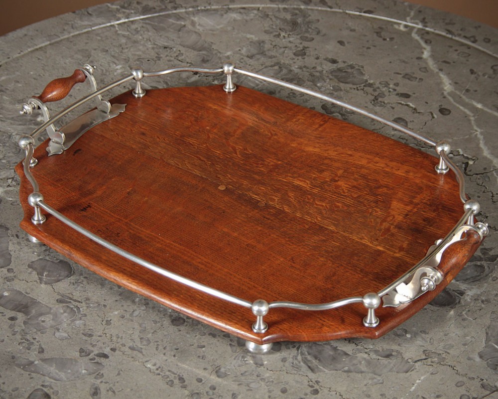 Oak & Silver Plated Drinks Tray c.1905.
