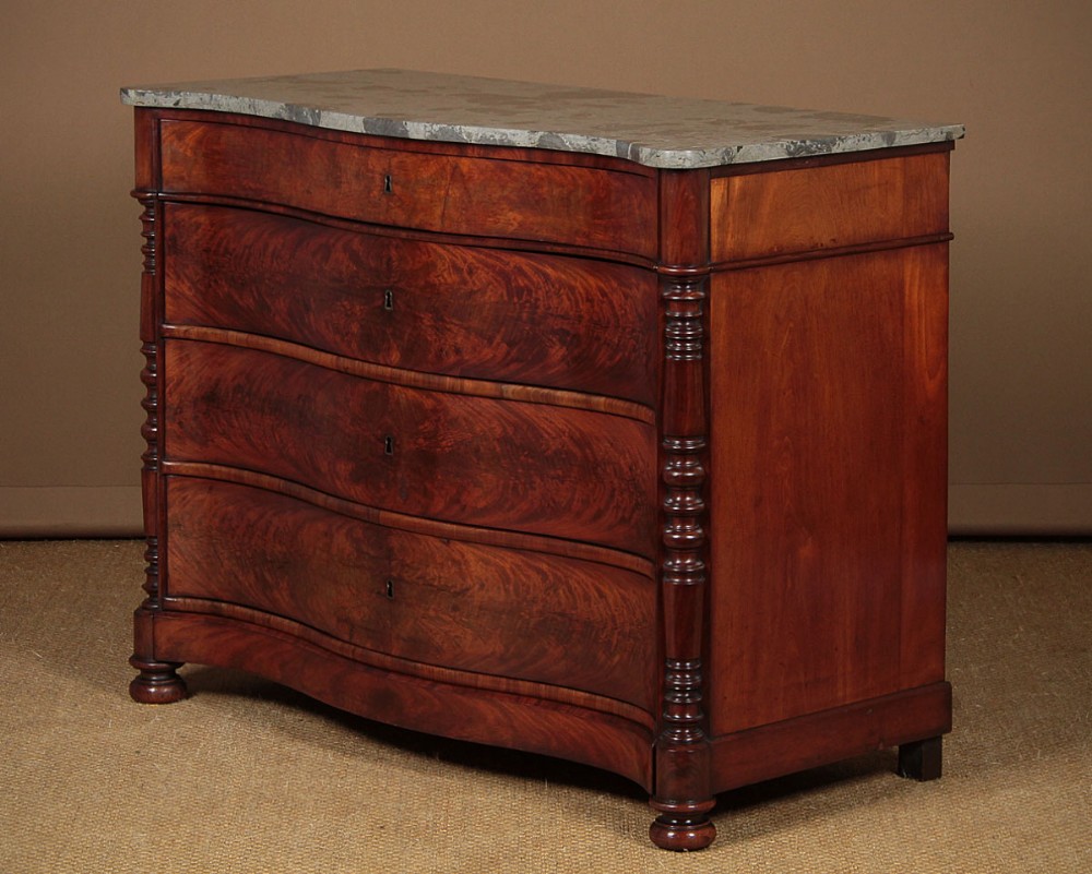 Serpentine Front Marble Top Mahogany Commode c.1840.