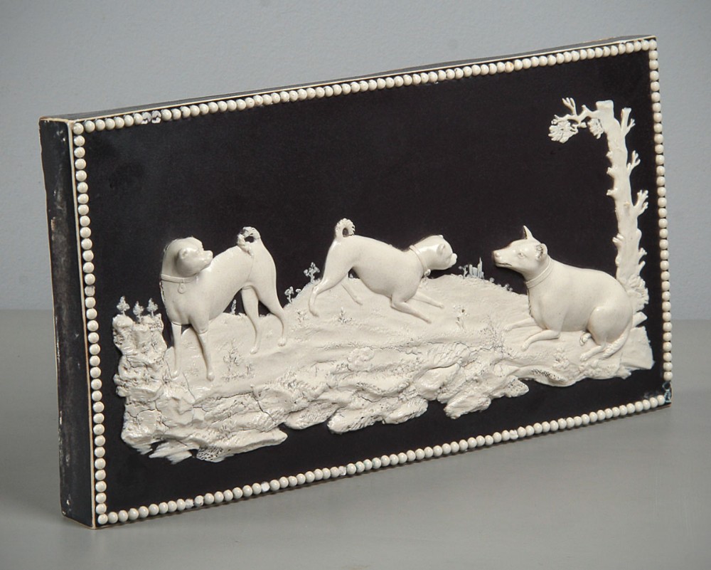 Jasperware Porcelain Panel of Dogs in a Landscape c.1810. 