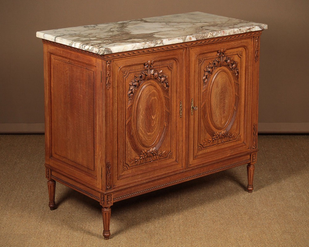 Oak & Marble Top Side Cabinet with Drawers c.1900.