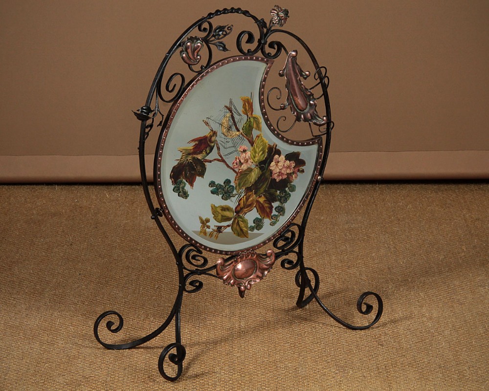 English Art Nouveau Wrought Iron Fire Screen c.1890.