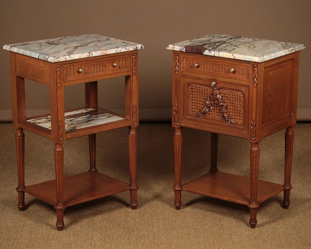 Pair of Oak & Marble Top Bedsides c.1900.
