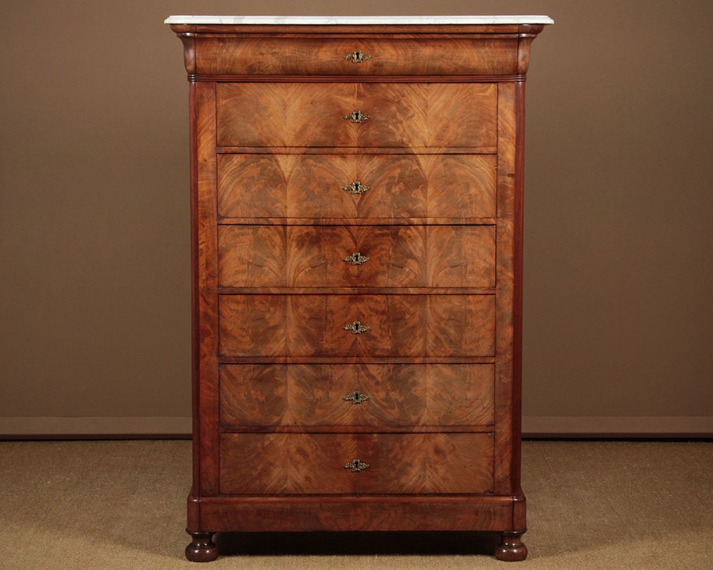 Tall French Marble Top Mahogany Chest of Drawers c.1840.