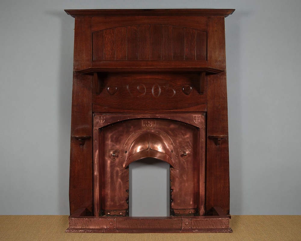 Arts & Crafts Oak & Copper Fireplace c.1903.