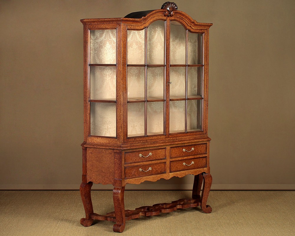 Large Queen Anne Style Display Cabinet On Stand c.1920.