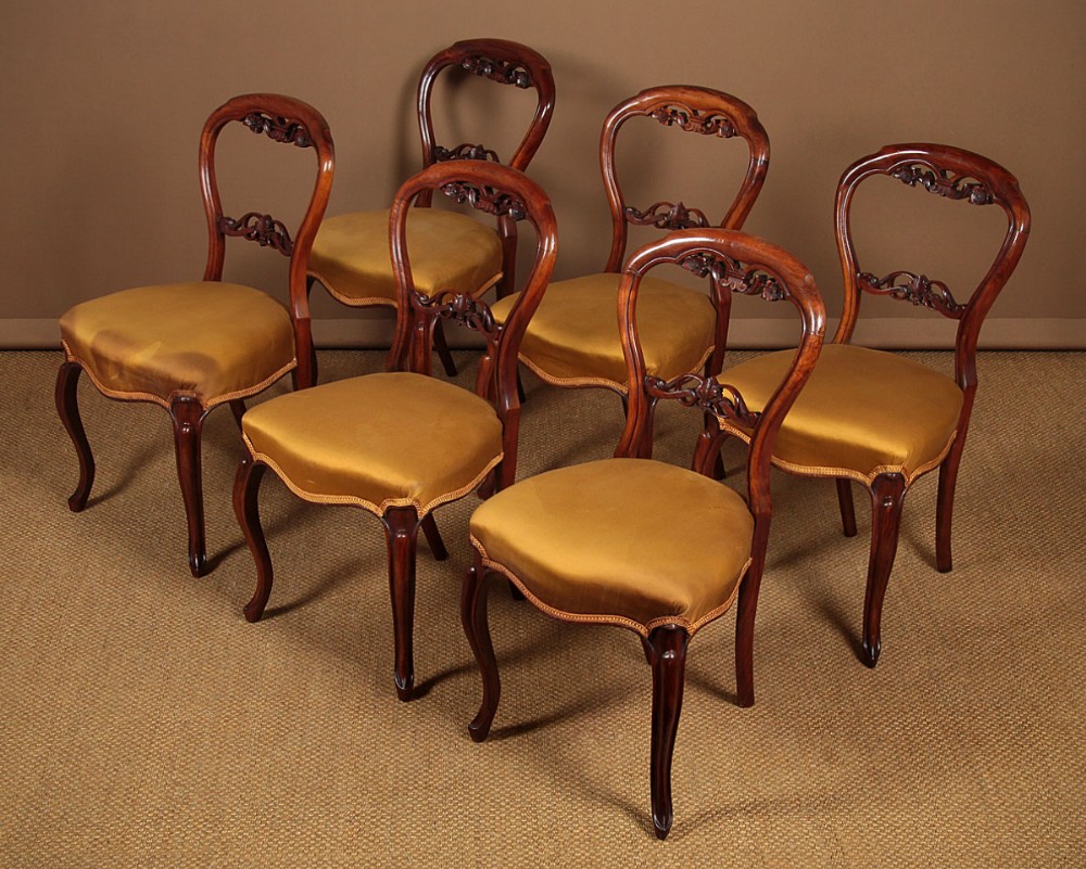 Six Walnut Dining Chairs c.1850
