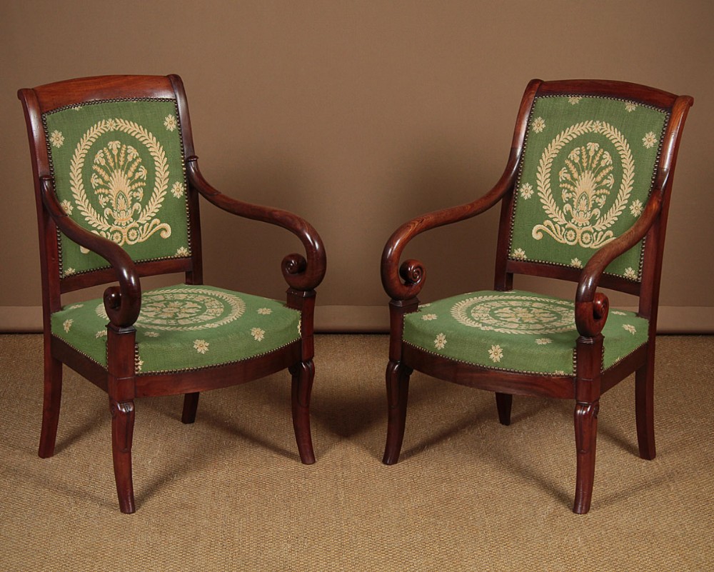 Pair of French Empire Open Armchairs c.1830