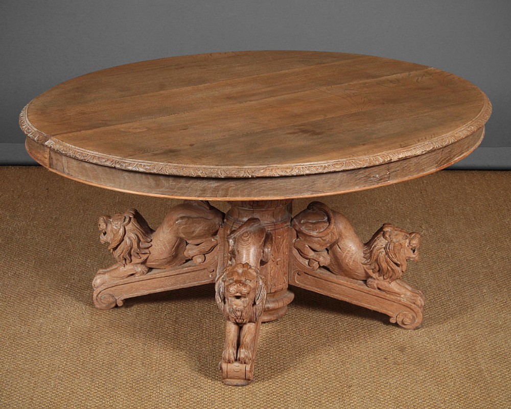 Oak Coffee Table Carved with Lions c.1890