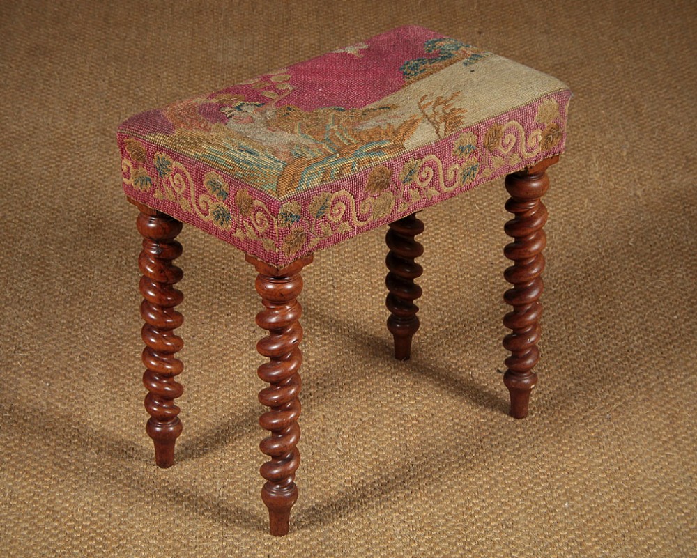 Walnut Stool with Original Duck Shoot Woolwork Cover c.1860