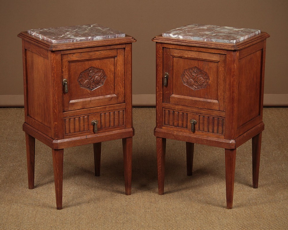 Pair of Art Deco Marble Top Bedside Cabinets c.1930