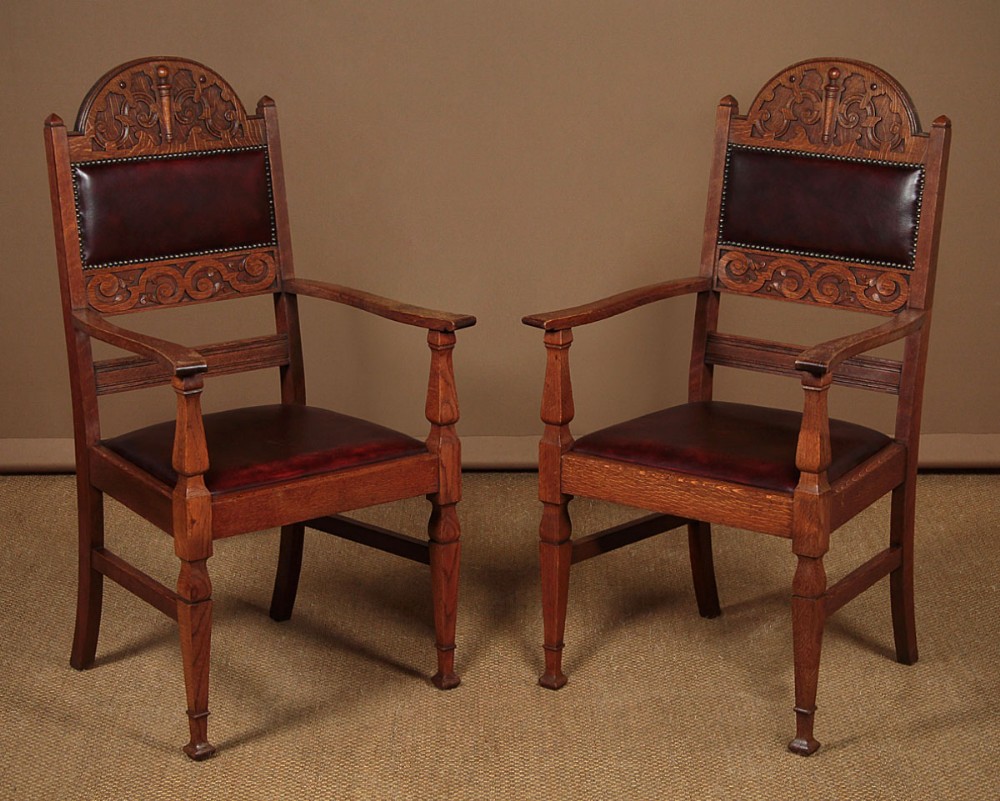 Pair of Large Oak Open Armchairs c.1900