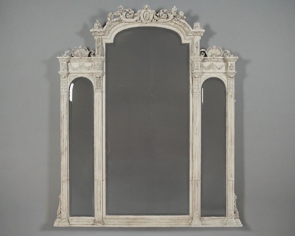 Large Painted Triple Plate Overmantle Mirror c.1880.