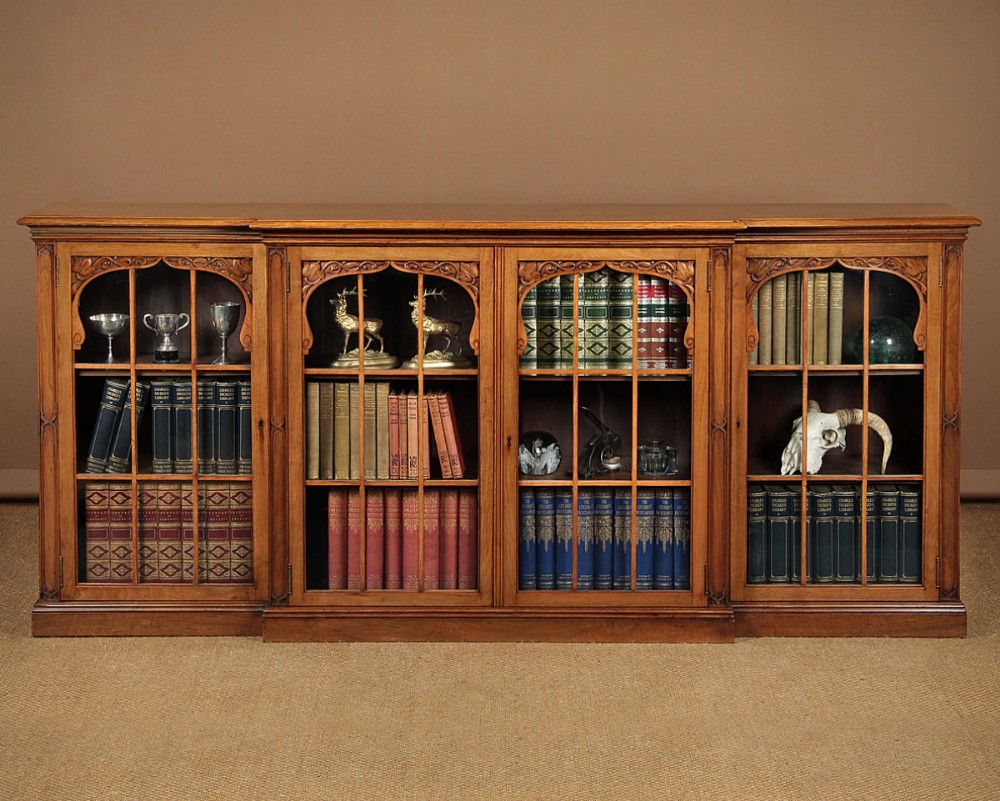 Long Walnut Arts & Crafts Bookcase c.1890.