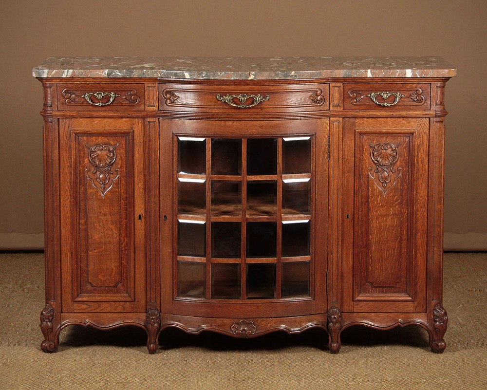 Oak Marble Top Sideboard c.1930
