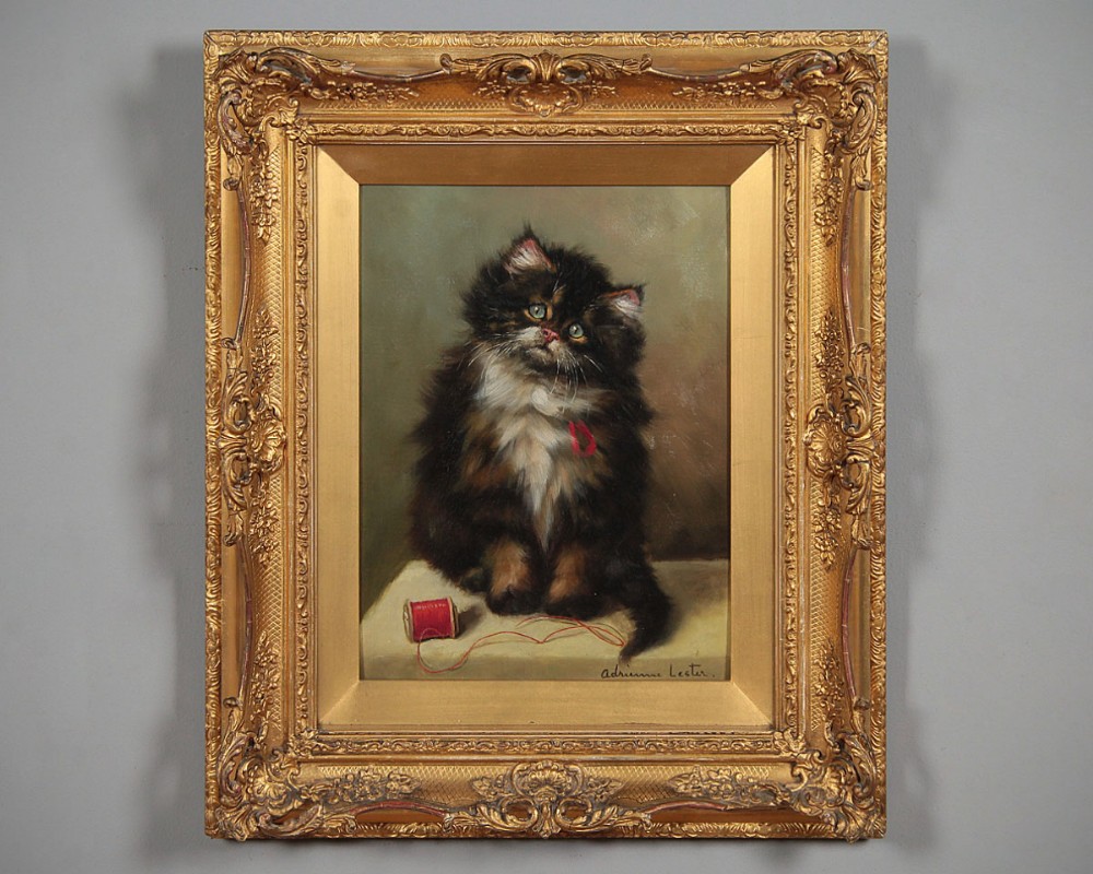 Framed Oil Painting of a Kitten by Adrienne Lester c.1910