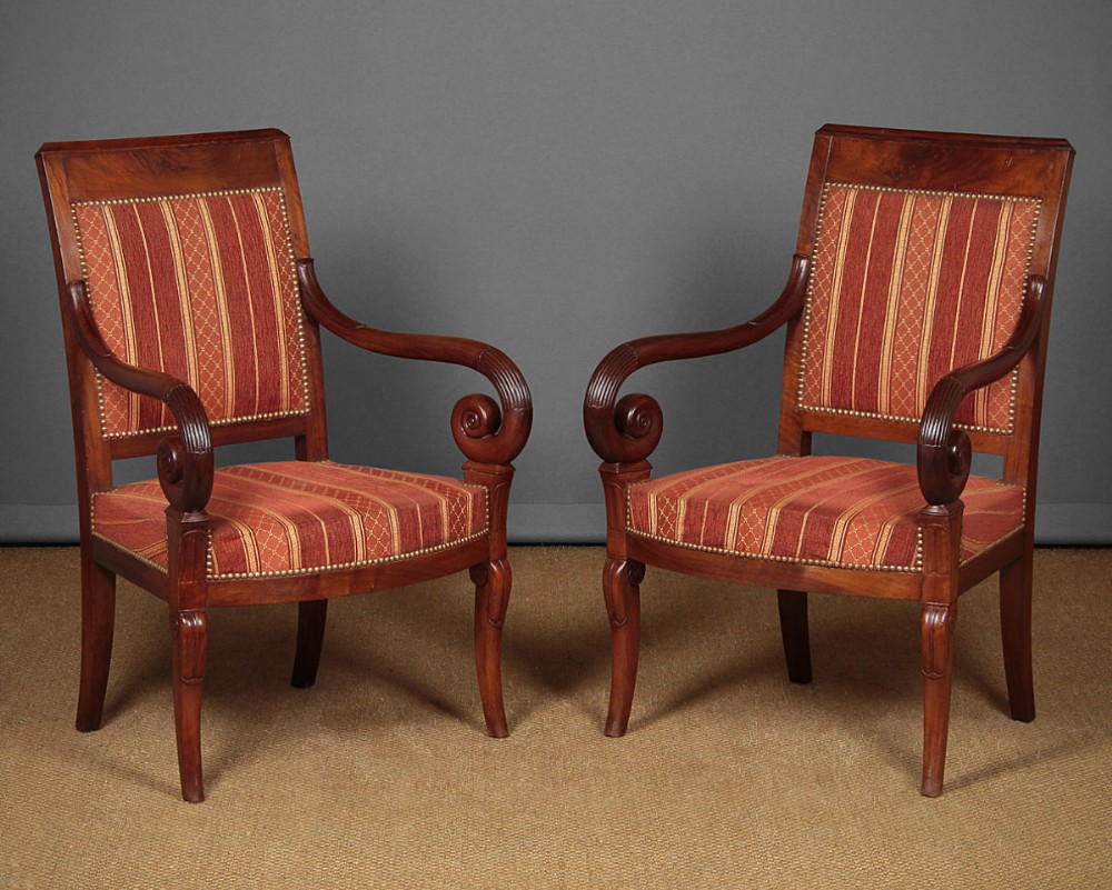 Pair of French Empire Mahogany Armchairs c.1820