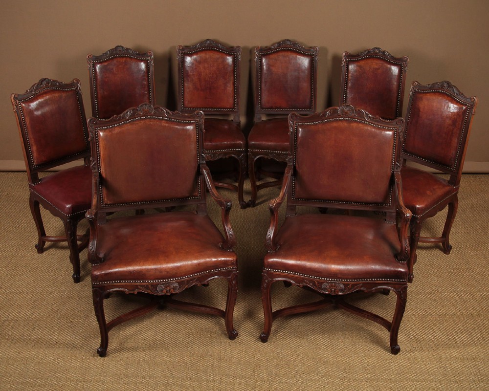 8 Walnut & Leather Dining Chairs c.1900