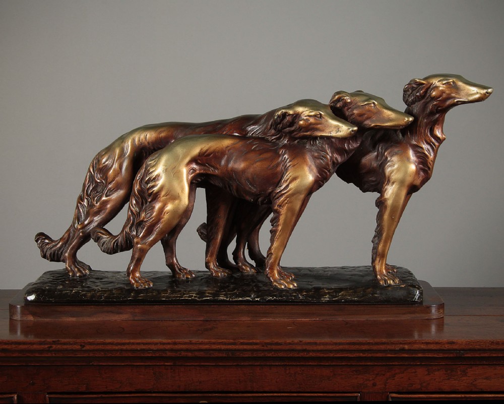 Art Deco Borzoi Dogs Sculpture c.1930