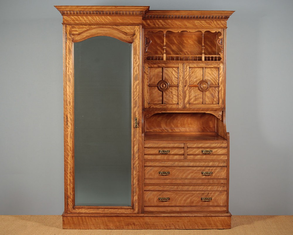 Satinwood Combination Wardrobe & Drawers c.1880.
