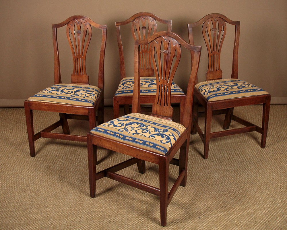 Four Fruitwood Country Chippendale Dining Chairs c.1800