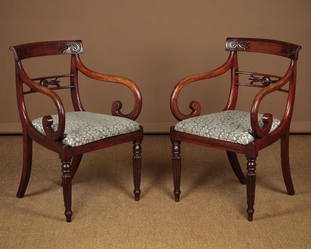 Pair of Regency Mahogany Open Armchairs c.1820