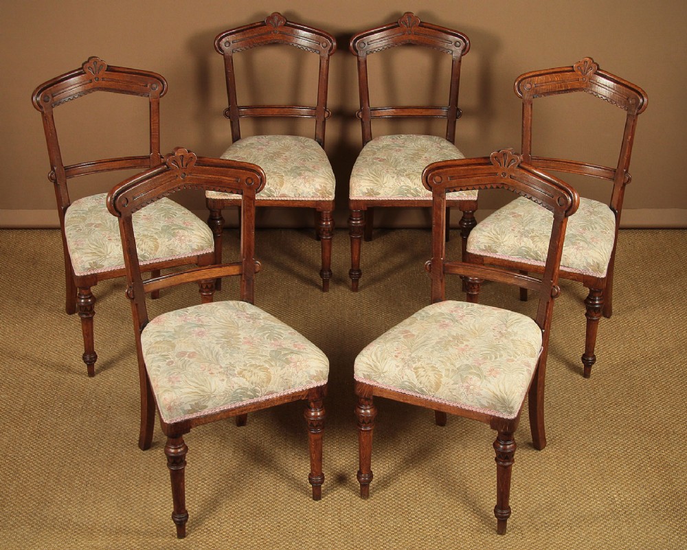 Six Oak Gothic Revival Dining Chairs c.1860