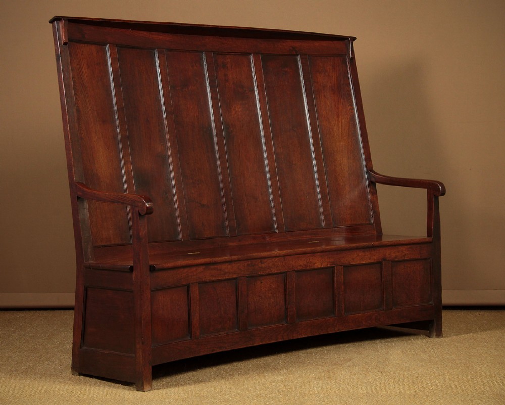 Georgian Welsh Oak High Back Box Settle c.1790
