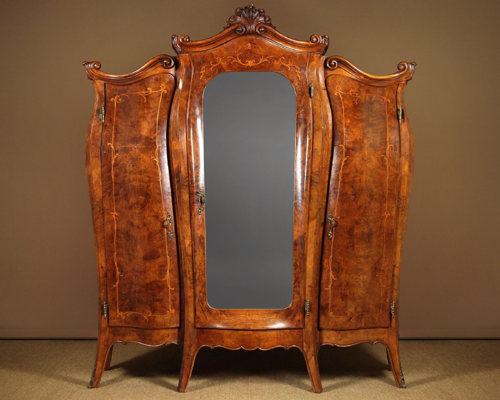 Large Walnut Bombe Wardrobe c.1930