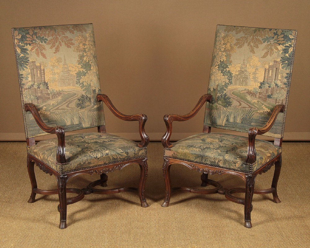 Pair of High Back Tapestry Armchairs c.1920