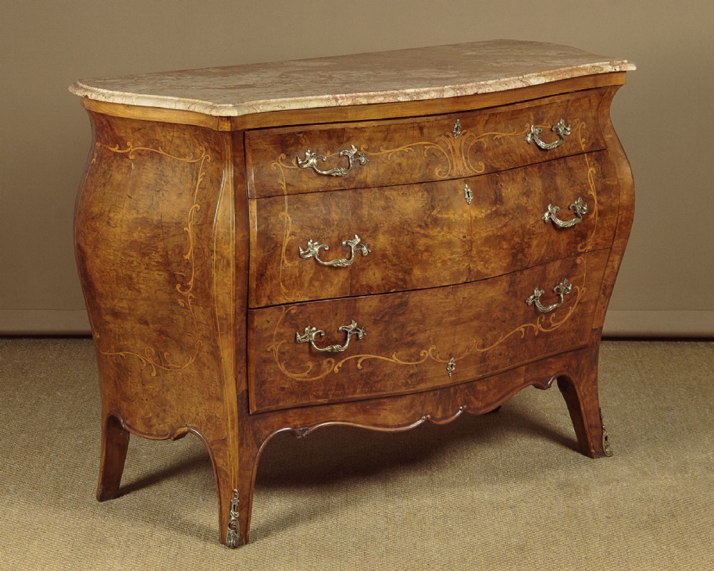 Walnut & Marble Top Bombe Commode c.1930
