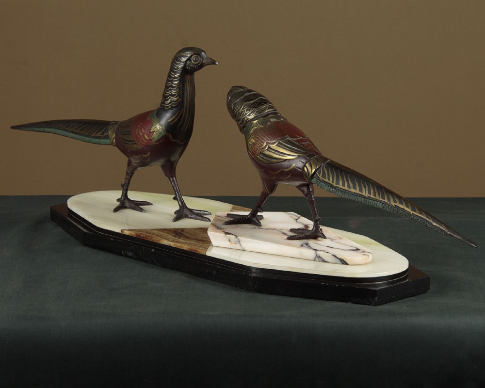 Painted Art Deco Sculpture of Pheasants c.1930