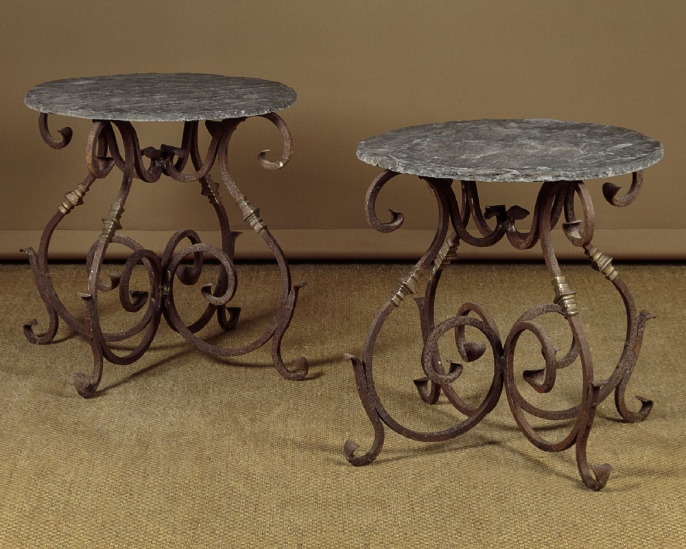 Pair of Wrought Iron & Slate Garden Tables c.1930