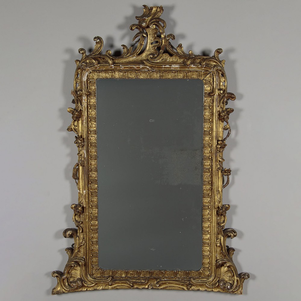 Distressed Giltwood Rococo Wall Mirror c.1860