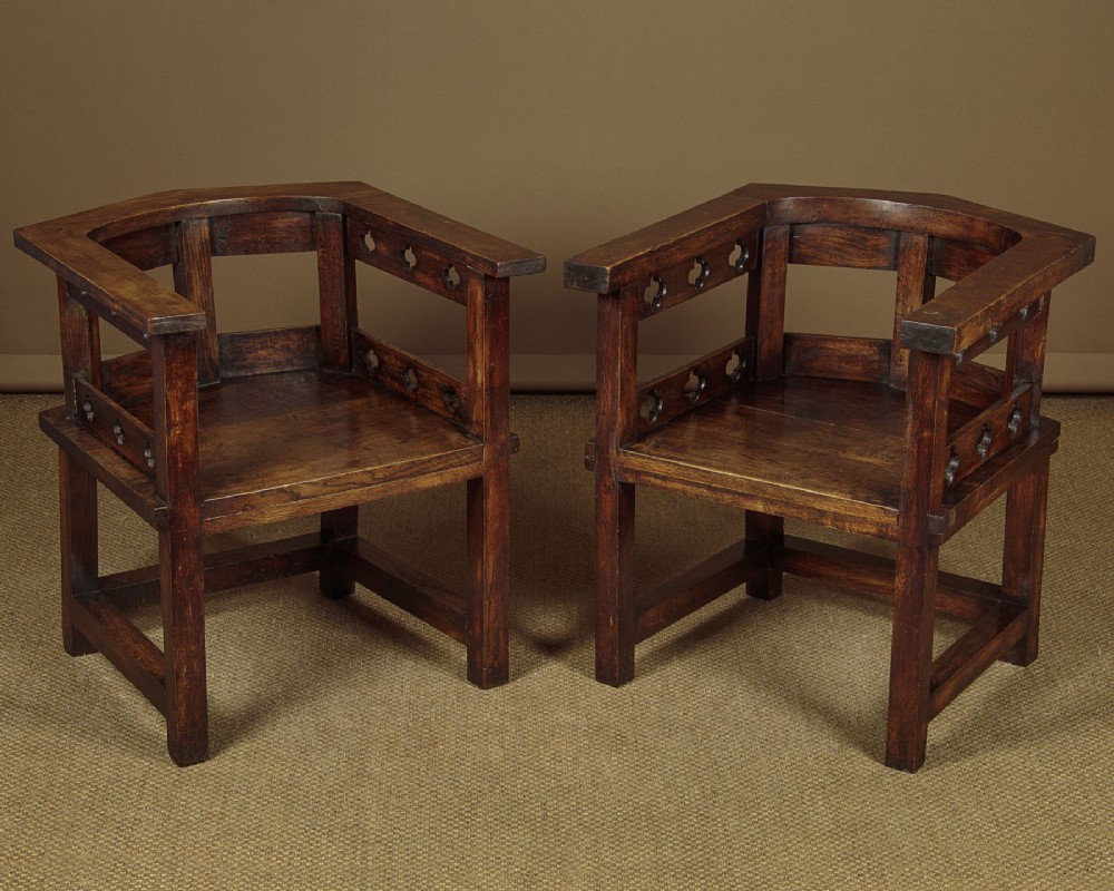 Pair of Gothic Oak Armchairs c.1880