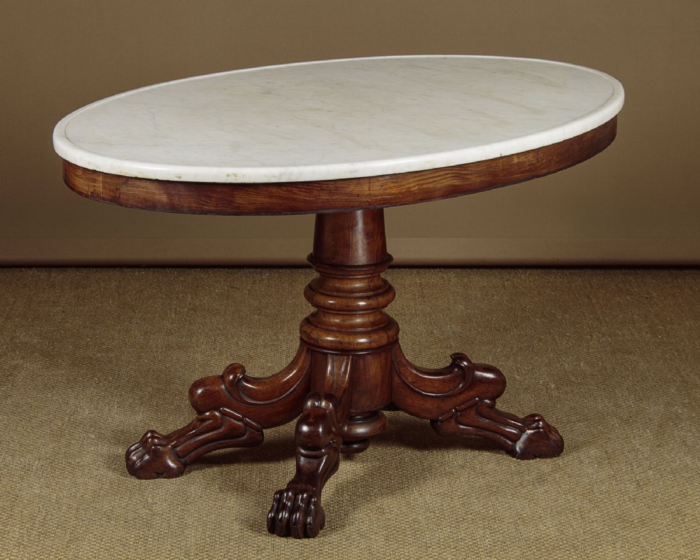 Oval Walnut Marble Top Gueridon Centre Table c.1860