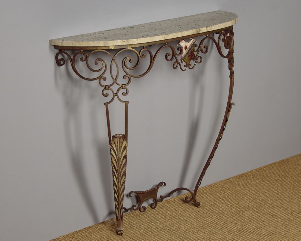 Wrought Iron & Marble Top Console Table c.1930