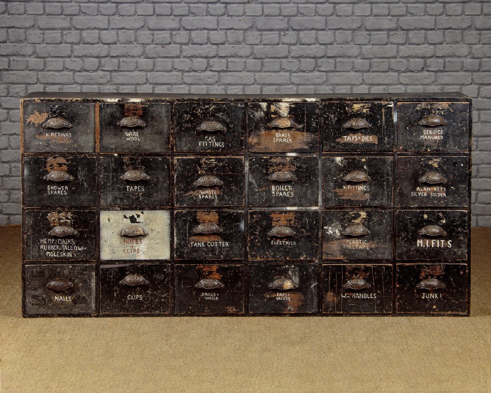 Distressed Bank of Apothecary Drawers c.1890