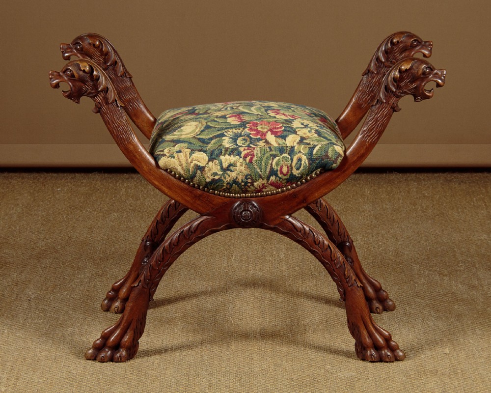 Gothic Carved Walnut Stool c.1880