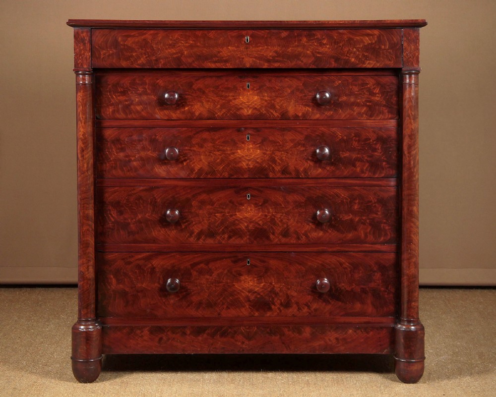 Large Flame Mahogany Chest of Drawers c.1870