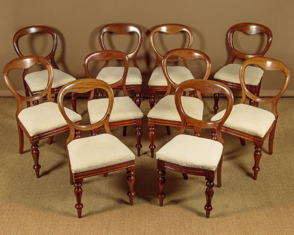 Ten Balloon Back Dining Chairs c.1860