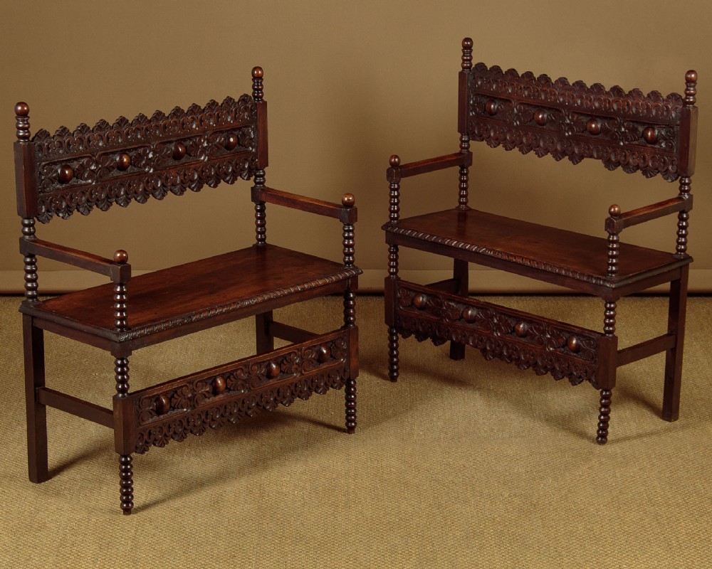 Pair of Small Carved Benches c.1880