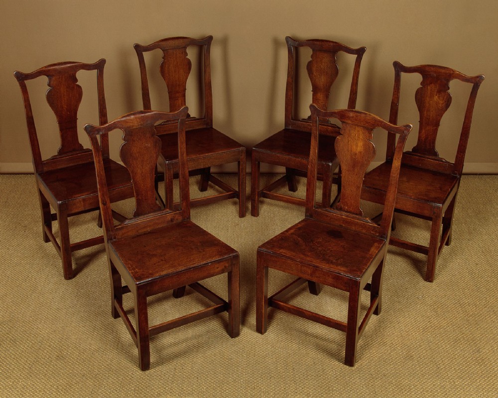Six Walnut Country Chippendale Dining Chairs c.1790