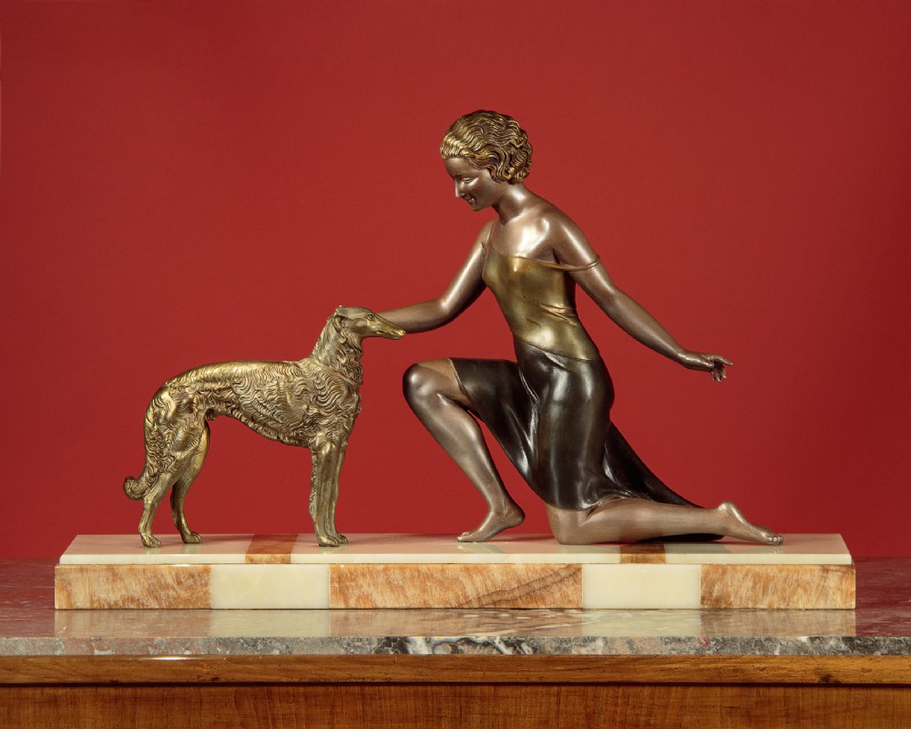 Art Deco Sculpture of a Woman and Hound c.1930