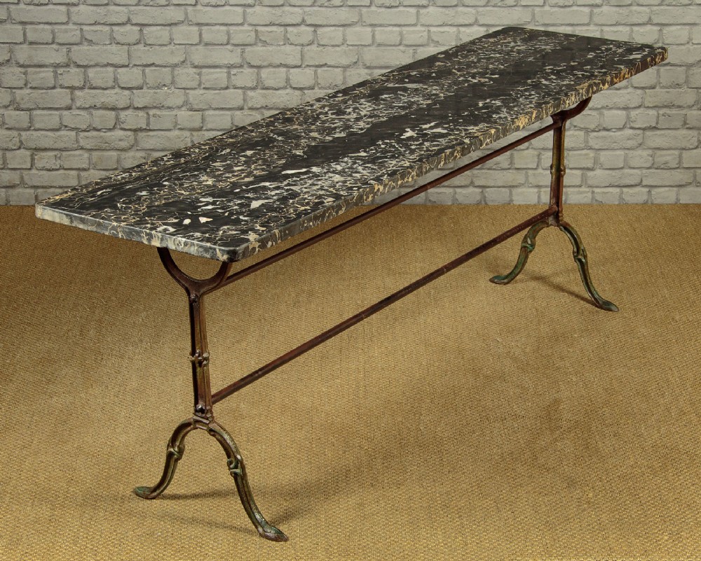 Long Cast Iron & Marble Bistro Table c.1910