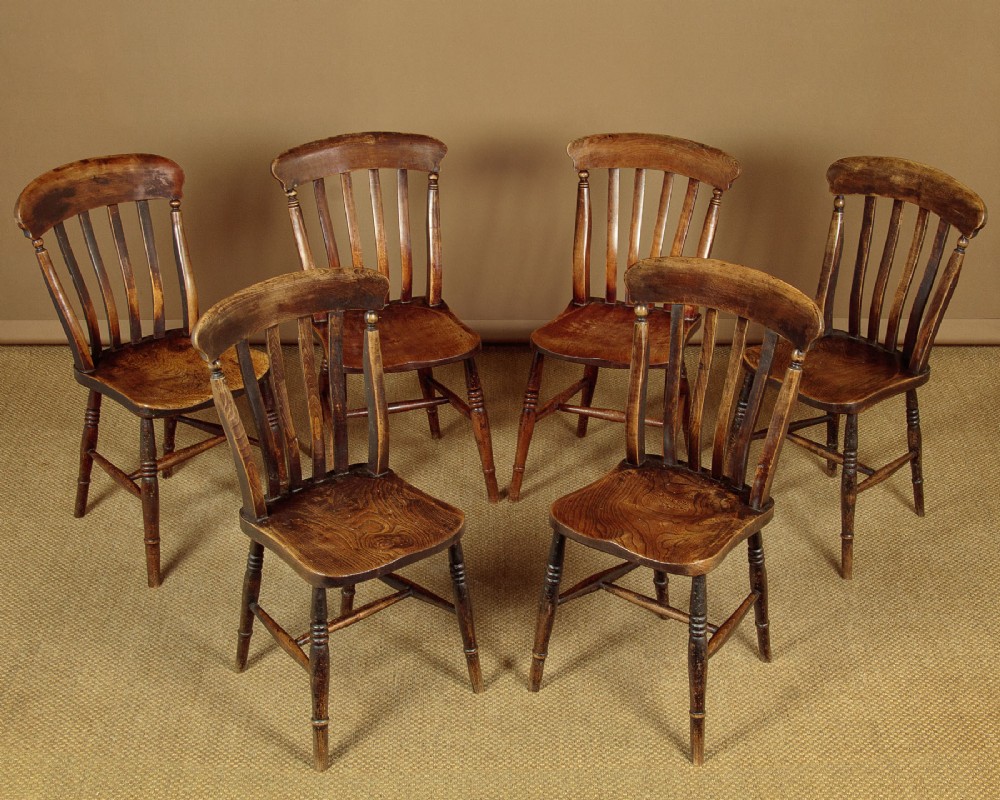 Six Ash & Elm Kitchen Chairs c.1880