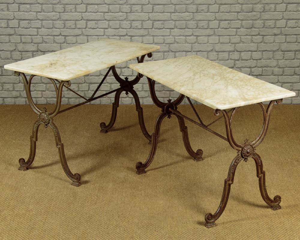 Pair of Cast Iron & Marble Top Bistro Tables c.1900
