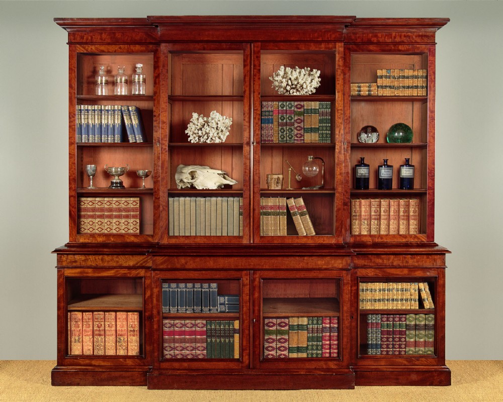 Large Breakfront Mahogany Library Bookcase 